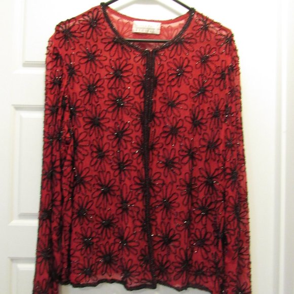 Red Beaded Vintage Top, Mark & John, by Gopal - Picture 2 of 3